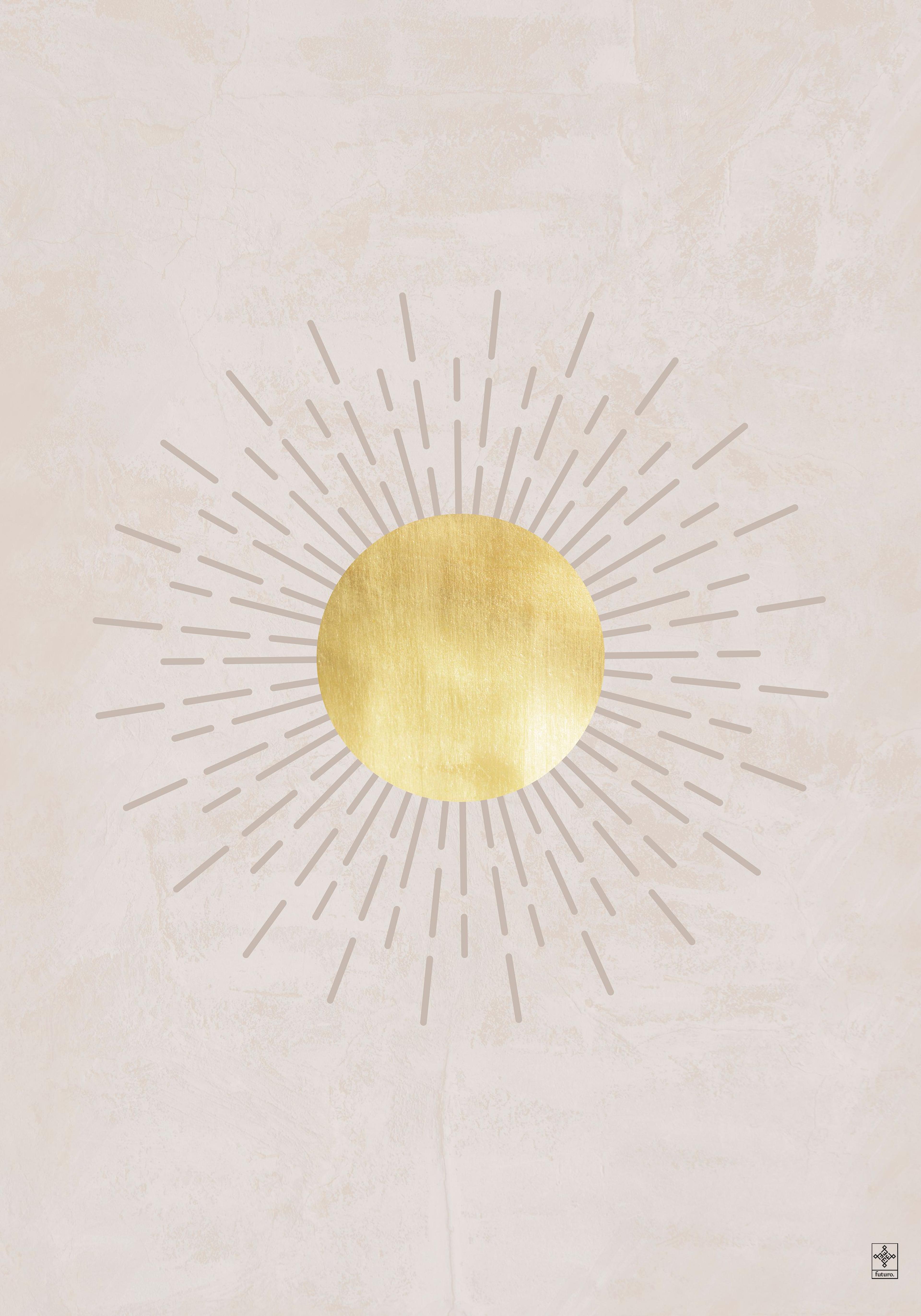 Złote Słońce: Minimalistyczne Piękno na Jasnym Tle