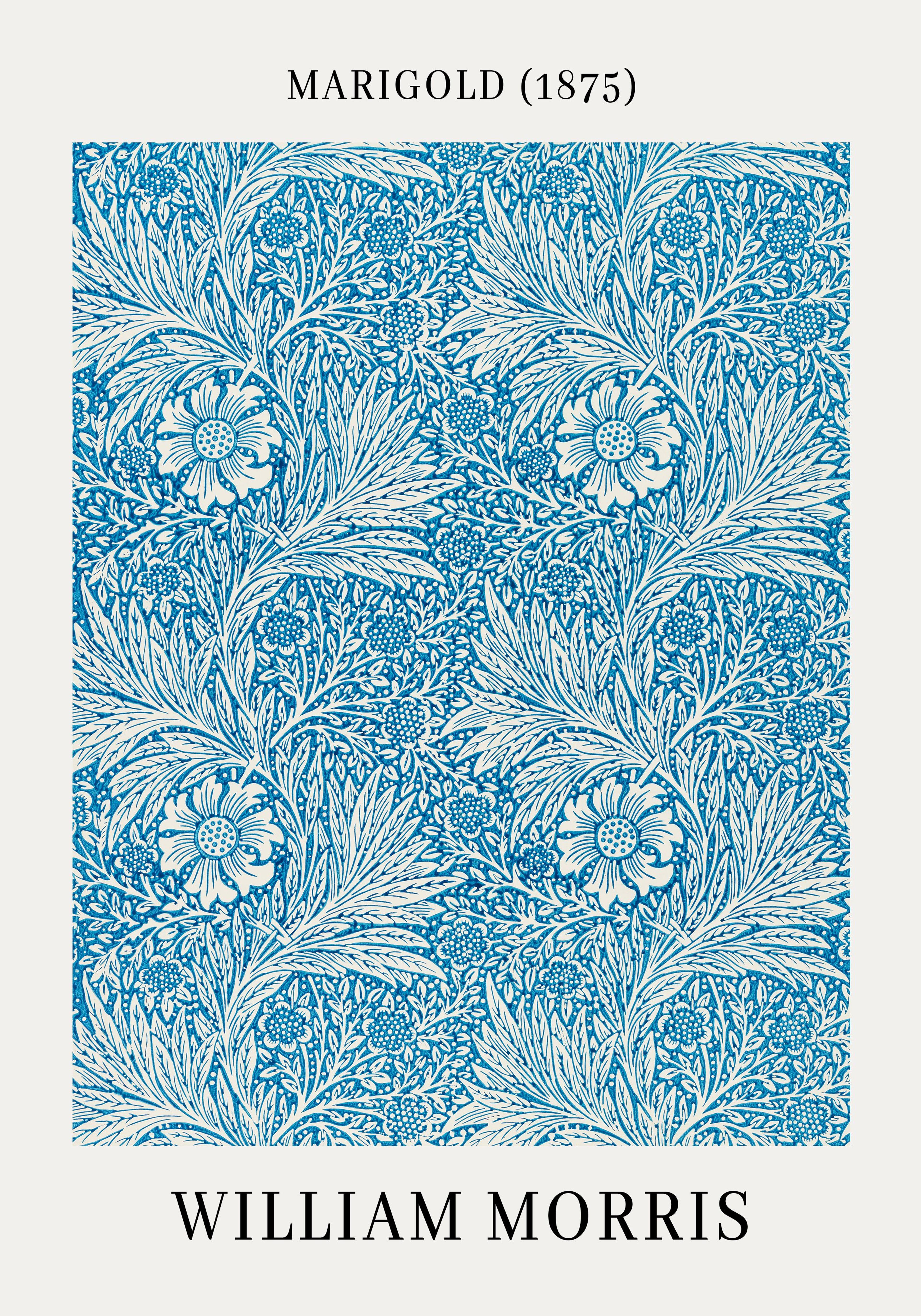 Marigold - plakat z patternem Williama Morrisa w niebieskich kolorach