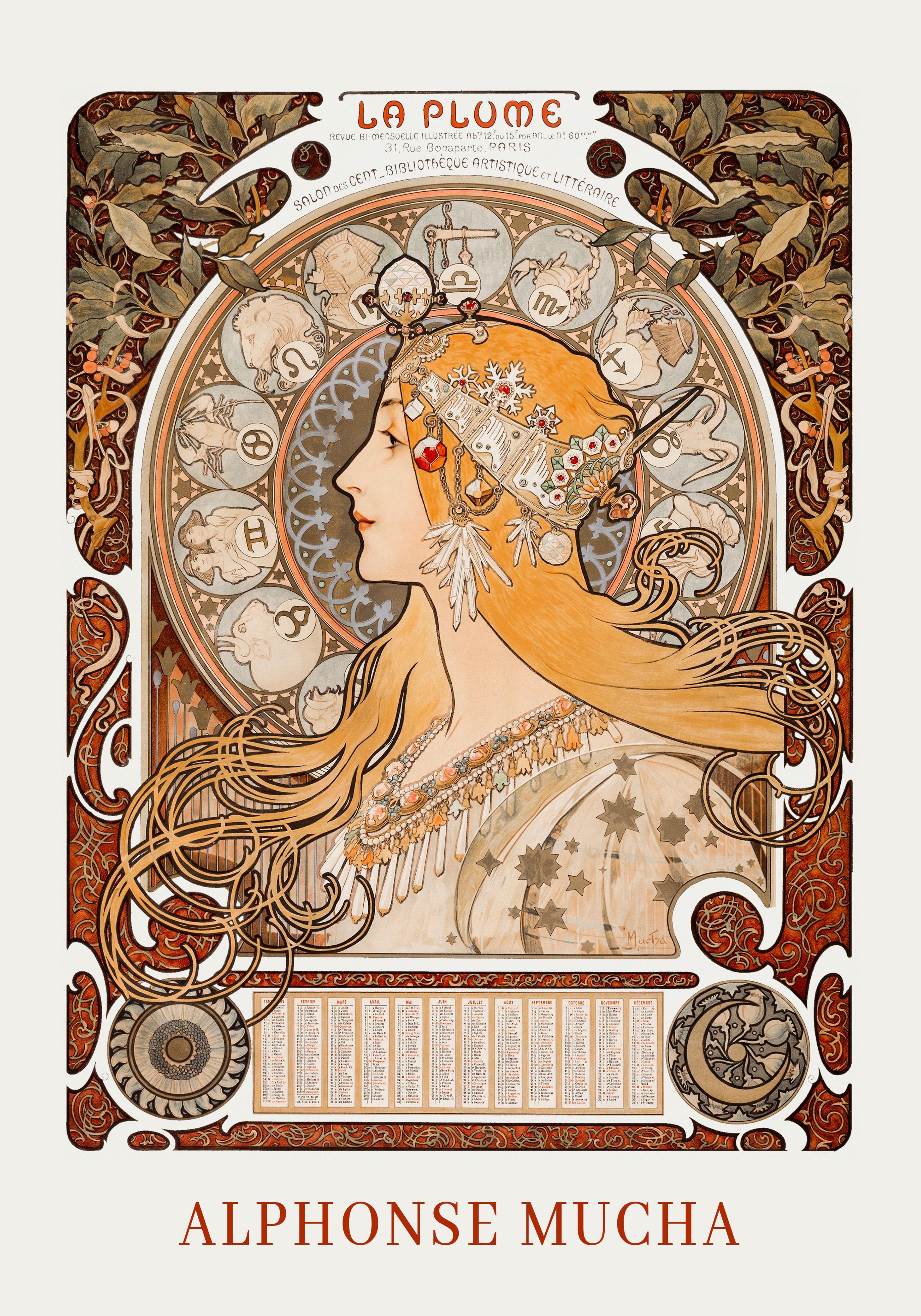 Plakat Alphonse Maria Mucha's Zodiaque or La Plume (ca. 1896–1897)